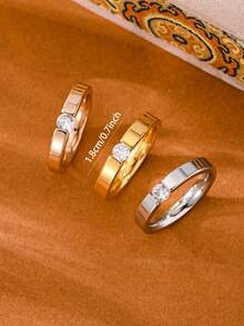 1枚18K镀金不锈钢几何戒指，镶嵌锆石，风格百搭精致奢华，适合女性日常佩戴和参加派对，是送给女友的绝佳礼物，简约设计，日常百搭。 - 小圓鑽 - 查看 4