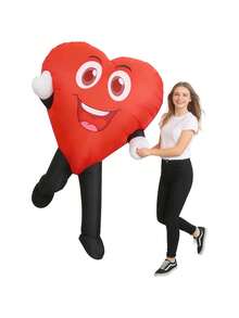 1 Set Adult Inflatable Heart Shaped Costume, Full Body Jumpsuit Fancy Dress, Inflatable Party Toy Mascot Costume, Suitable For Role Play Party, Valentine's Day Confession, Halloween, School Opening Ceremony, Extracurricular Activities, Festivals, Proposal - Red - View 2