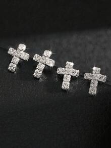 2 Pairs Sparkling Crystal Stud Earrings, Suitable For Women To Wear To Parties - Silver - View 5