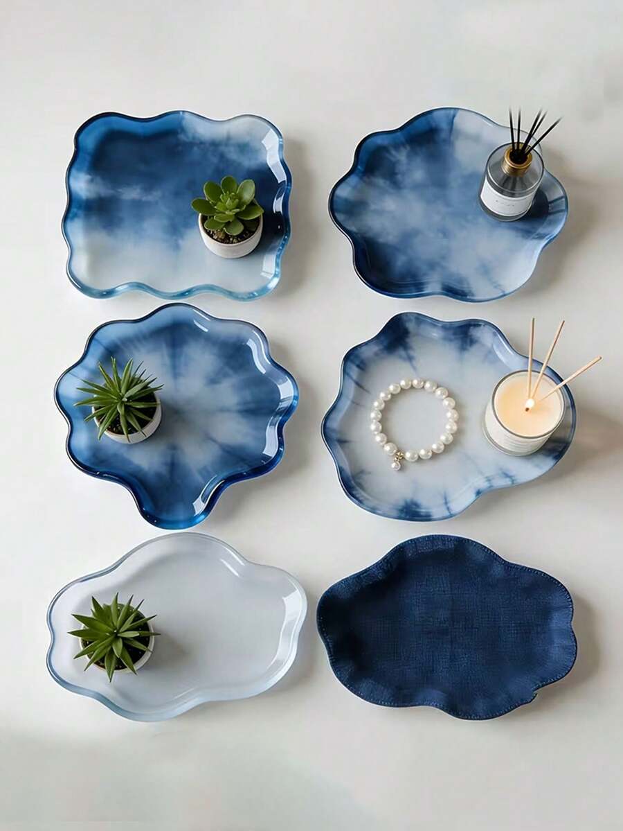 5pcs Resin Epoxy Silicone Mold, Geometric Leaf Shape Coasters & Jewelry Trays DIY - White - View 1