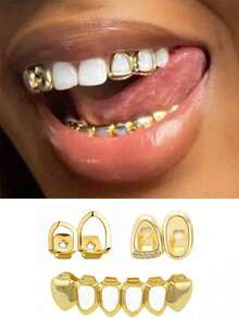 3Pcs 14k Copper Hollow Heart Cutout Clip-On Tooth Jewelry, Y2K Grillz Valentines Halloween Decor Grills For Teeth Wome - Multicolor - View 10