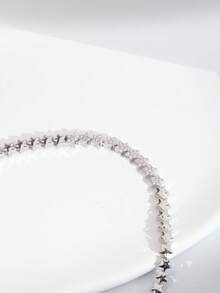 1 chiếc vòng tay thiết kế hình ngôi sao đính đá Cubic Zirconia sang trọng, phù hợp cho nữ giới dự tiệc cưới và các sự kiện, không kèm hộp quà. - Bạc - Xem 4