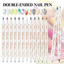 12-Color Rainbow Nail Art Pen Set, Includes Nail Art Painting Pens, DIY Nail Highlighter & Outline Pens, Nail Marker Pens, ABS Nail Marker Pen Set, Temporary Tattoo Double-Headed Marker Pens - Multicolor - View 3
