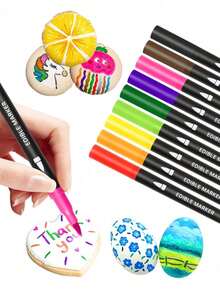 9-Color Food Coloring Pens, Double-Ended Design With Thick And Thin Tips, Suitable For Cookie Decorating, Fondant, Icing, Painting, Baking, And More - Multicolor - View 4