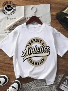 Damen Kurzarm T-Shirt mit Varsity Athletics Champion Grafik-Muster, lässig, locker geschnitten, Streetwear Sommer Top für Teenager Mädchen - Schwarz - Übersicht 6