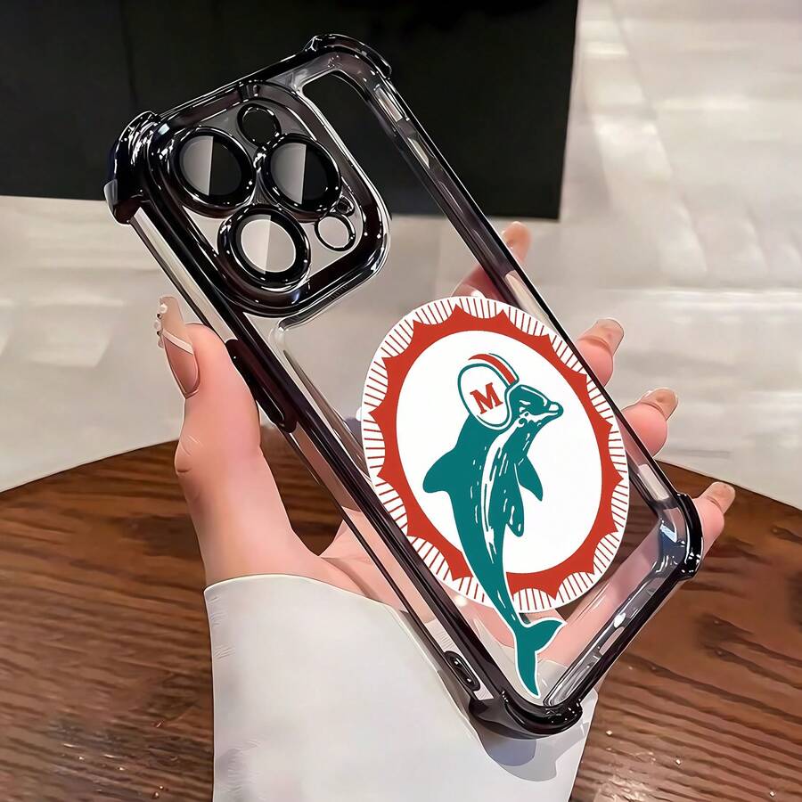 Funda divertida con el logotipo del equipo Dolphin Miami, compatible con teléfonos , 17, 16 Pro Max, 15 Pro Max, 13 y 12. Fabricada en TPU, ofrece protección contra golpes y caídas. Perfecta para aficionados al deporte, regalos de verano, familiares, amigos y celebraciones en días de partido. - Negro - Ver 1