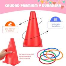 TECHVIDA Juego de 31 Juegos de Lanzamiento de Anillos Juego de Juegos de Carnaval 3 en 1 con Bolsas de Frijoles Aros de Plástico Marcadores de Cono y Bolsa de Malla de Transporte para Exteriores - 223417413 - Ver 7