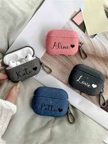 [Customized]Personalized Name Letters Customize Earphone DIY Case For Airpods 1 2 3 4 Pro 2 Pro 3 Luxury Retro Denim Fabric Pattern With Keychain Cover