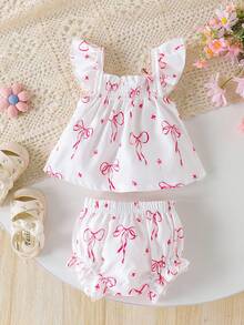 2pcs Baby Girls Cute Fresh Suspender Top + Shorts Set, Casual & Summer Outfit - White - View 2