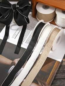 黑白亮面竖条纹丝带，黑白布艺丝带，DIY蝴蝶结，鲜花包装草帽装饰，适用于DIY发夹 - 手工蝴蝶结配件，缝纫和编织用品，缝纫丝带，节日派对礼品包装 - 褶皺款 - 查看 4