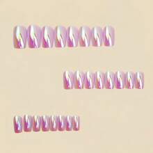 Medium And Long European Square Nail Patch, Pink Flash Electroplated Fake Nail Patch Removable 24 Pieces In A Box - Y1381-Z[果凍膠+搓條款] - 查看 4
