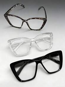3副/套。女士平光眼镜。新款。棱角分明的大镜框设计。休闲、简约、透明、个性化、多功能、显瘦。适合日常电脑使用、阅读和游戏，是馈赠佳品。 - 彩色 - 查看 5