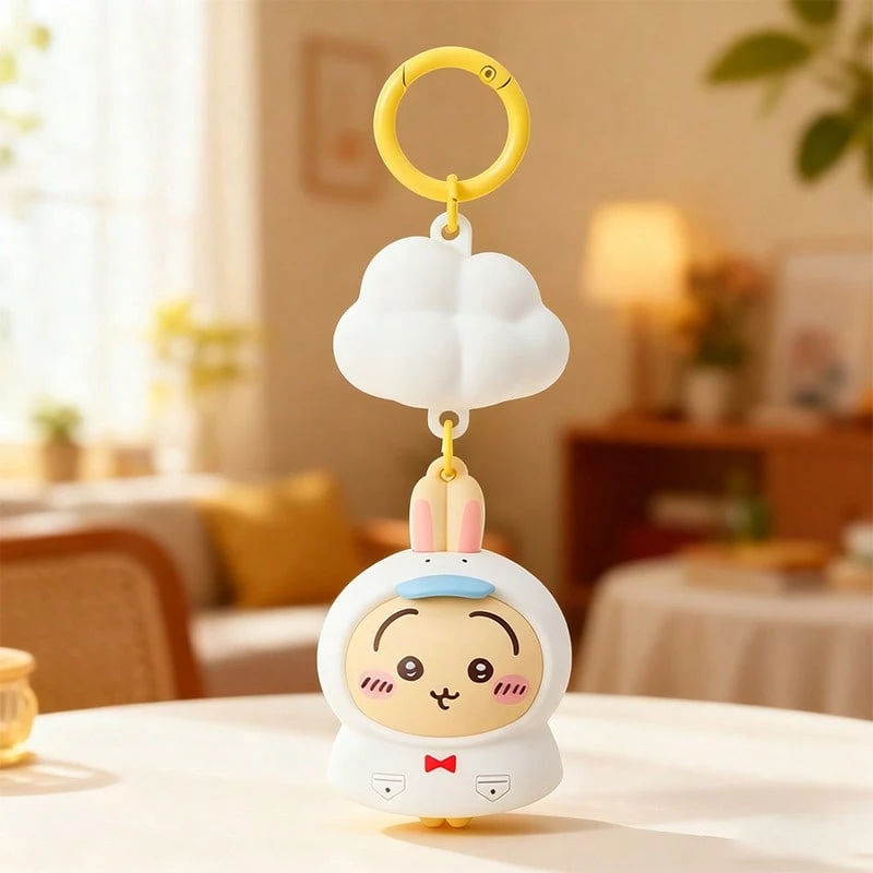Miniso 千川系列兔兔造型雨衣发光挂件，硅胶材质+发光功能，可爱兔子雨衣造型，云朵装饰+登山扣，适合背包挂件/钥匙扣/随身装饰，可爱发光挂件（1个） - 彩色 - 查看 1