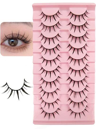 10 Pairs Natural False Eyelashes Manga Lashes 3D Faux Mink Lashes Soft Wing Natural Realistic Eyelash Extension Strips Lashes, Lashes, Eyelashes, Fake Lashes
