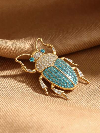 Vintage Rhinestone Beetle Brooch, Fashion Lapel Pin For Women, Anti-Slip Coat Accessory