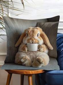 1/2/4 件装可爱兔子图案抱枕套，17.72x17.72 英寸 - 单面印花，涤纶材质，拉链封口，可机洗 - 适用于农舍风格装饰和户外家具，装饰抱枕 - 紫紅色 - 查看 1