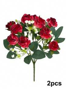 1/2束仿真丝玫瑰花束，11.8英寸假玫瑰，搭配满天星，适用于新娘捧花、周年纪念、婚礼装饰、花瓶装饰、餐桌摆饰及家居装饰、客厅/卧室装饰、情人节派对装饰 - 彩色 - 查看 12