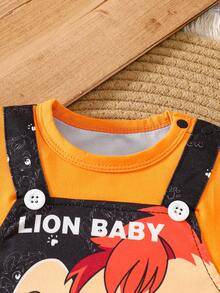 Baby Boy Cartoon Graphic Romper - Orange - View 3