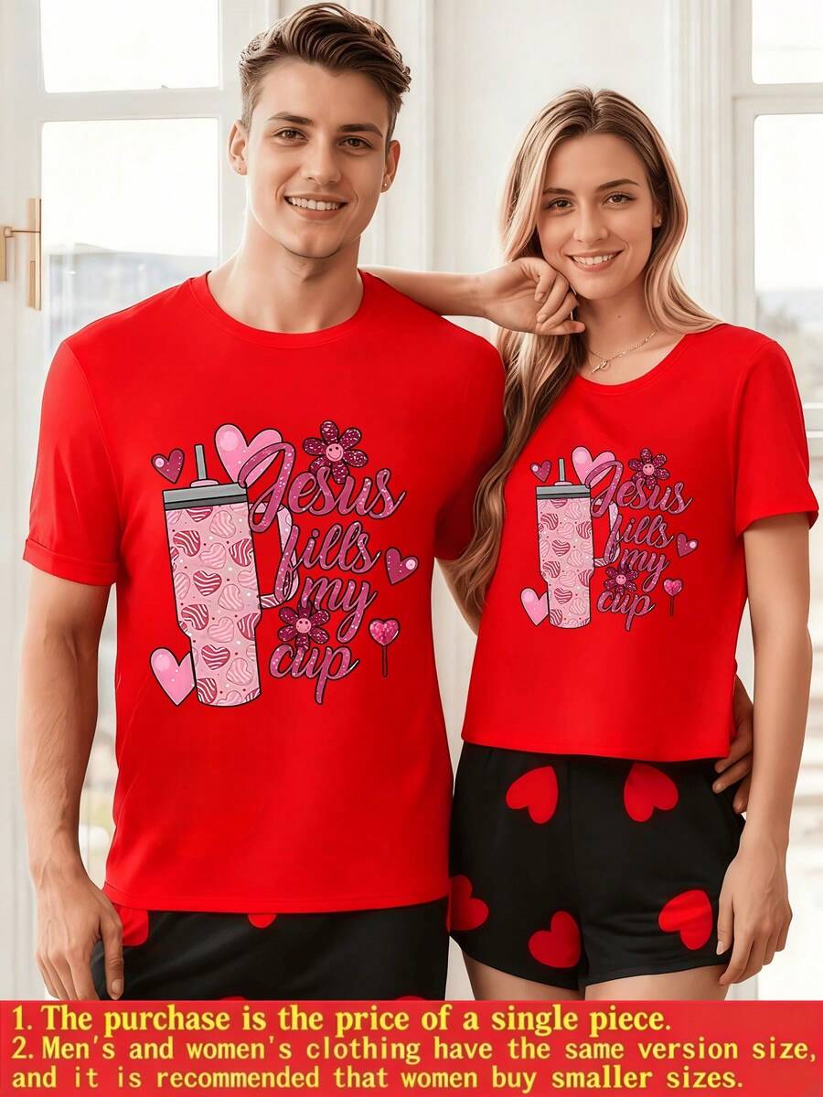 Taza con corazones y flores que transmite amor y fe compartida en pareja ideal para momentos especiales camiseta de mujer 100% algodón 220g - Rojo - Ver 1