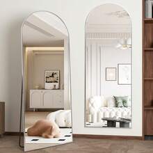 CASSILANDO Full Length Mirror 64"*21" Floor Mirror, Standing Mirror Smooth Arched Top Mirror, Large Arched Mirror, Bedroom Living Room Wall Mirror, Black,Gold - 銀色 - 查看 4