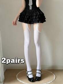1 Pair Women's Open Crotch Velvet Leggings, Sexy Bodystocking With 3D Braided Trim, Thigh Cutout Faux Suspender Tights, Suitable For Halloween Costume, Nurse Outfit, Party, Carnival, Christmas, Performance - Multicolor - View 16