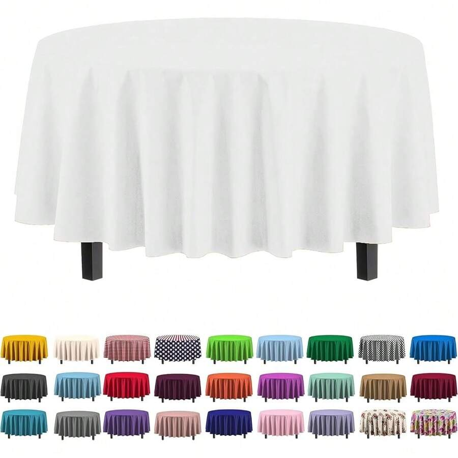 12-Pack Premium Plastic Tablecloth 84in. Round Table Cover - White - 白色的 - 查看 1