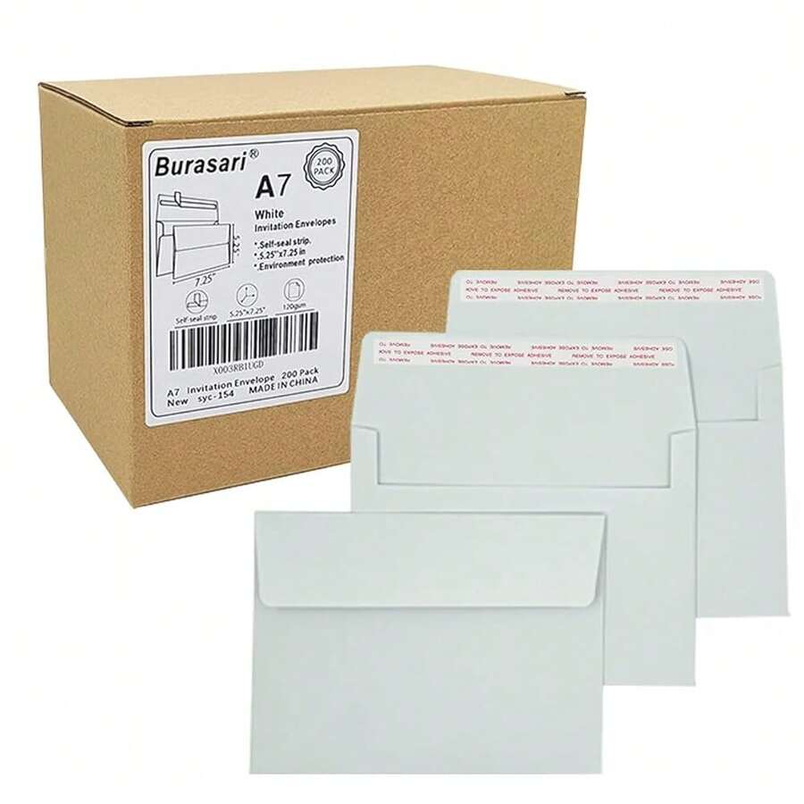 200 sobres de invitación A7 (5.25x7.25 pulgadas) de diseño sin ventana, de papel blanco de 120 g/m², de sellado rápido imprimible para tarjetas de felicitación, fotos, facturas - 200 piezas 5,25 x 7,25 pulgadas - Ver 1