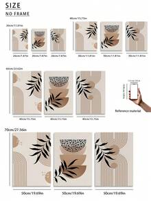 极简波西米亚风墙面艺术三件套 - 黑白抽象植物印花，可选带框/不带框，打造卧室、办公室或客厅的禅意画廊墙 - 彩色 - 查看 5