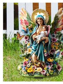 Religious Themed Acrylic Virgin Mary & Jesus Ornament 2D Flat Floral Butterfly Craft - Multicolor - View 3
