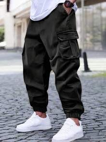 Pantalón de trabajo de pana para hombre, bestseller, múltiples bolsillos, pantalón casual ajustado en el tobillo - Negro - Ver 3