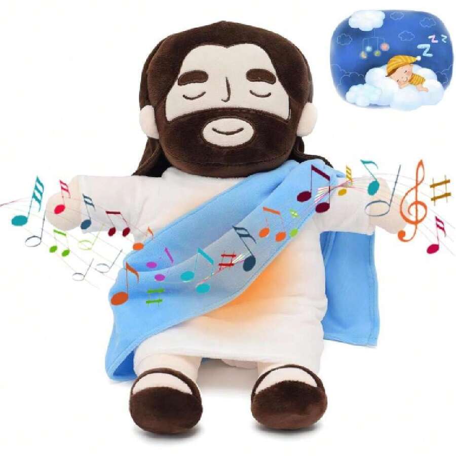 Genérico 2025 Nuevo Peluche de Jesus Que Respira, Jesús Peluche para La Ansiedad, Jesús de Peluch Que Respira con Música y Luces, Suave Dios d Muñeco para Dormir, Niños y Niñas (Azul),38912881 - Gris Claro - Ver 1