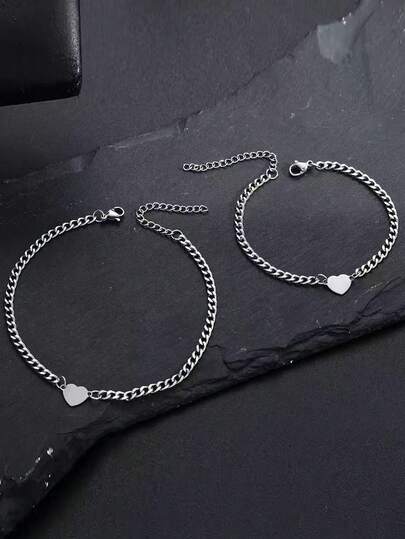 Set de 2 pulseras minimalistas de plata para parejas, joyería elegante y casual para mujeres, regalo perfecto para amigos y parejas