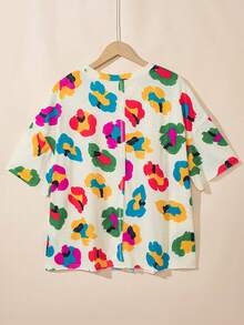 CILKOO Casual Leopard Print Dropped Shoulder Loose Fit Round Neck T-Shirt, Apricot Color - Apricot - View 8