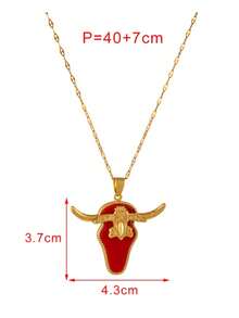 1pc Unique Minimalist Gold Titanium Steel Imitation Shell Carved Bull Head Women's Necklace Minimalist Elegance Women's Charm Jewelry Gold Jewelry Western Cowboy Style Valentine's Day Gift New Year Gift Birthday Gift For Friends Sisters Mom - Multicolor - View 5