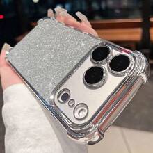 Sequins,Rhinestone 1pc Minimalist Glitter Phone Case, Electroplated Thick Transparent Phone Case, Compatible With Iphone 17 Pro Max/16 Pro Max/16 Pro/16 Plus/11/12/13/15 Pro Max - Black - View 3