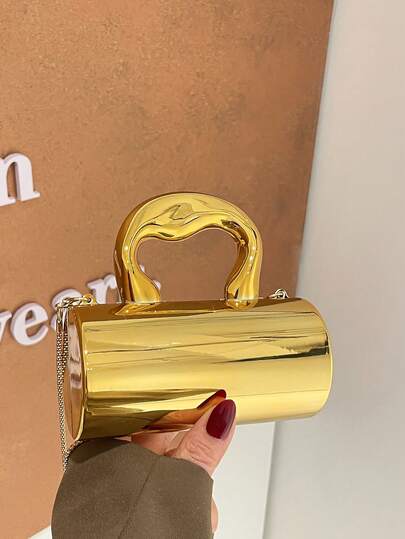 1个金色亚克力波士顿包，时尚简约纯色女士手提包，可单肩背或斜挎