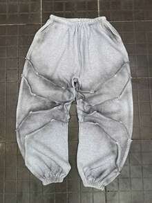 Pantalones casuales para hombre | Estilo occidental, mismo modelo, primavera-otoño, retro americano high street, arrugas y efecto desgastado - Gris - Ver 1