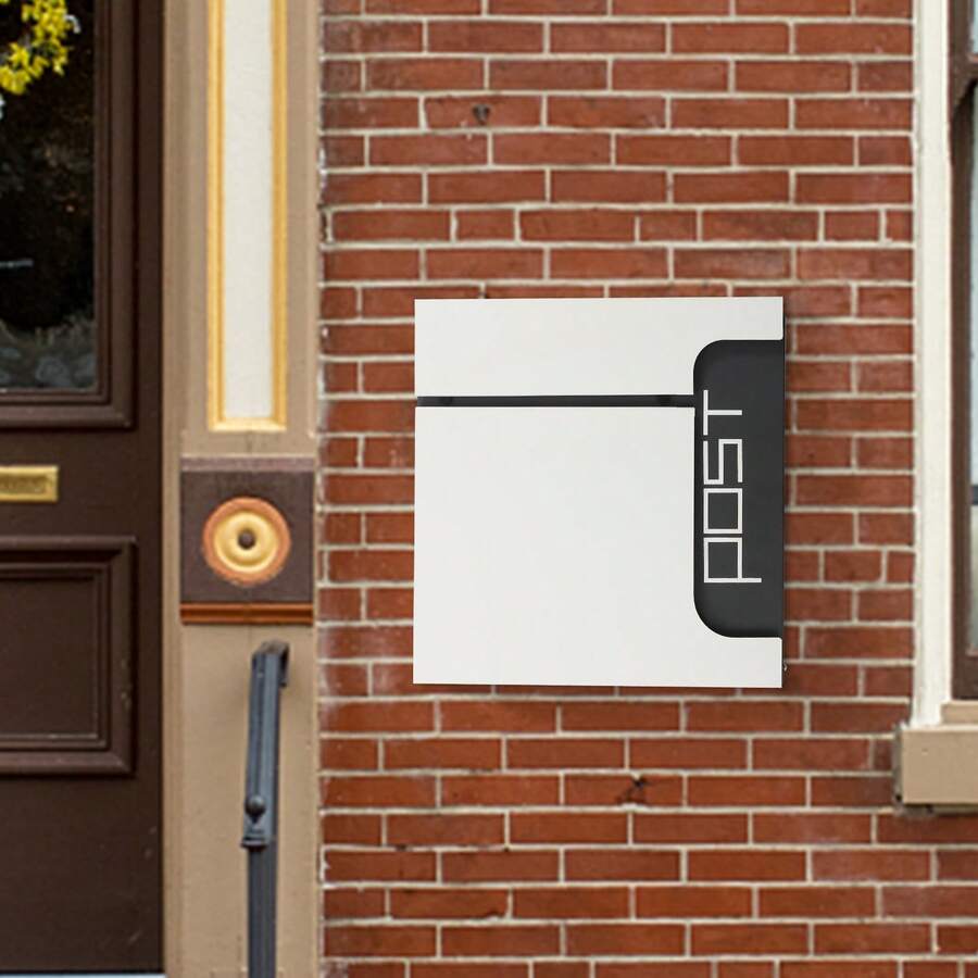 Wall Mounted Mailbox With Keys, Black & White Modern Outdoor Mail Box, Large Capacity 14x14x4 In, Modern Outdoor Mailbox, Wall Mounted Mail Box With Lock And 2 Keys, Black Or White Large Capacity Mailbox, Galvanized Steel For Porch,  Anti-Theft Lock, Rust Resistant Steel, Easy To Install, Weather Resistant - Black and White - View 1