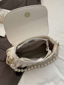 Bolso de hombro para mujer, elegante y de moda, con volantes de perlas de lujo, adecuado para compras, ir al trabajo, citas, fiestas, con bolsillo para teléfono - Burdeos - Ver 6