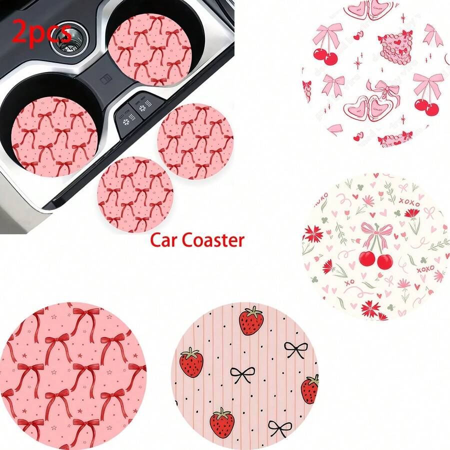 2pcs Car Cup Coaster, Stylish Fast-Drying Non-Slip Car Cup Mat - A - View 1