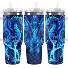 1 Piece 40 Oz Mysterious Dragon Cup With Lid, Insulated Travel Cup, Gift For Dad, Mom, Sister, Perfect For Halloween, Independence Day, Birthday Gift, Coffee Cup, Strange Things, Coffee Cup, Water Bottle, Gifts For Women, Durable Stainless Steel Water Bottle With Detachable Cup For Daily Use - 白色 - 查看 3