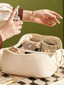 1个多功能旅行化妆包，大容量双层化妆包，便携式化妆品收纳盒，PU皮革防水化妆袋，女士手持洗漱包，梳妆台收纳包，可收纳化妆刷、口红、粉底、精华液、精油、眼影盘等，适合情人节、返校季、秋季装饰、卧室装饰等场合。 - 彩色 - 查看 6