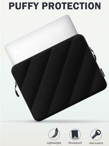 适用于 13.5/14/15/16 英寸笔记本电脑的加厚保护套，兼容 Macbook Air 13/15 M1/M2（2012 年及之后）、Macbook Pro 13/14/15（2010-2022 年）、14-16 英寸 Chromebook 和 Surface 笔记本电脑，内衬柔软蓬松，防水设计，黑色 - 黑色 - 查看 1