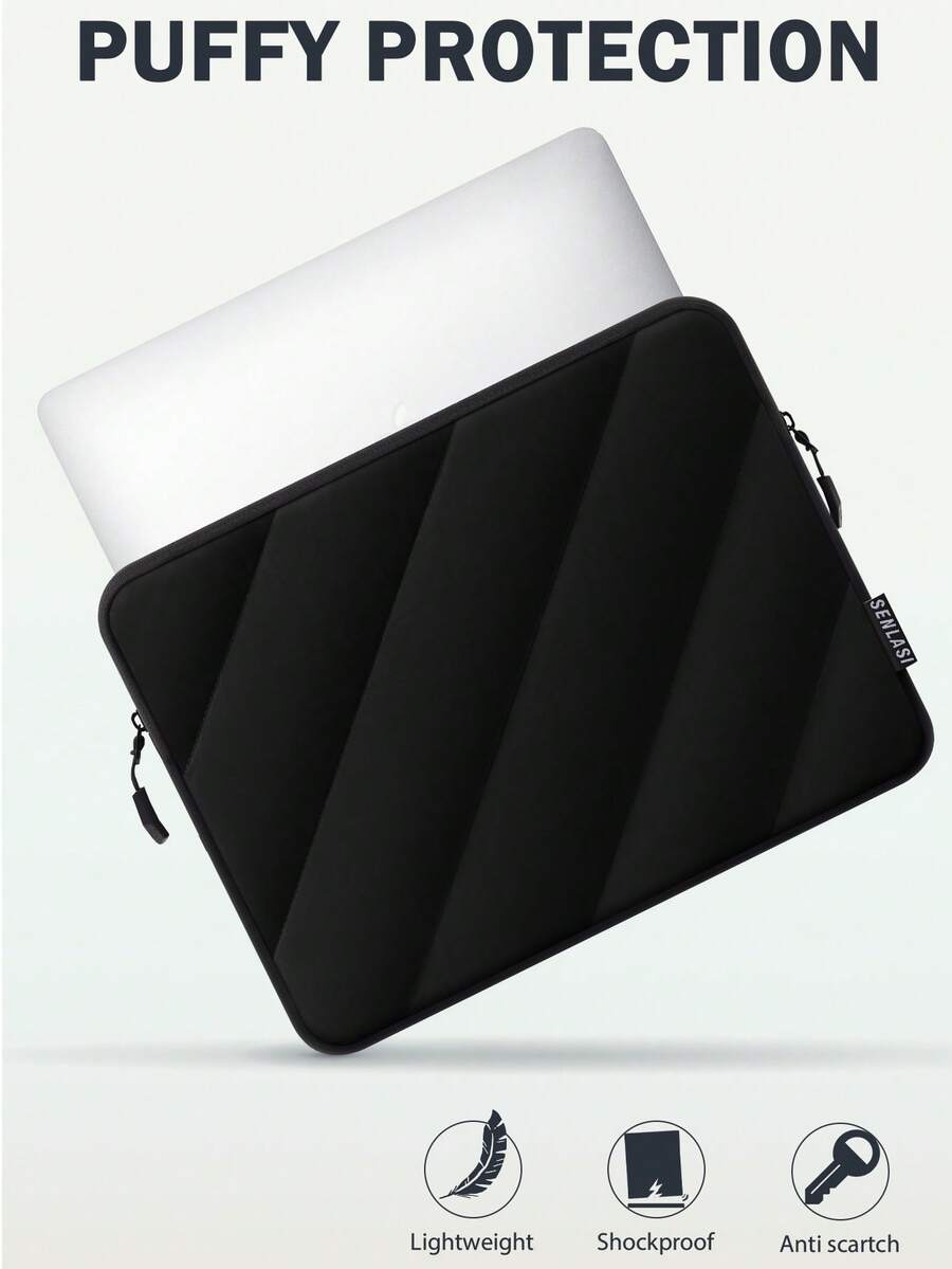 适用于 13.5/14/15/16 英寸笔记本电脑的加厚保护套，兼容 Macbook Air 13/15 M1/M2（2012 年及之后）、Macbook Pro 13/14/15（2010-2022 年）、14-16 英寸 Chromebook 和 Surface 笔记本电脑，内衬柔软蓬松，防水设计，黑色 - 黑色 - 查看 1