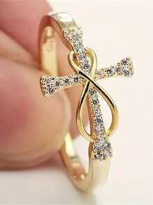 Silver Plated Cubic Zirconia Stackable Rings Set, Twisted/Leaf/Infinity Open Band Rings, Elegant Minimalist Jewelry For Women, Daily & Party Wear - Möbius/Cross YR0837 - View 8