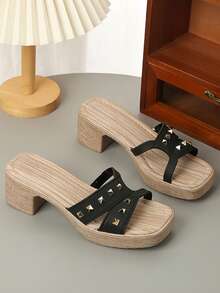 夏季新款时尚舒适厚底女童拖鞋，百搭青少年单带沙滩凉鞋 - 黑色 - 查看 3