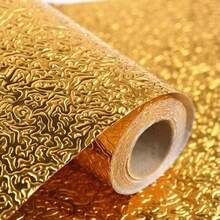 1 Roll Of Golden Textured Contact Paper, Ready-To-Peel Wallpaper, Kitchen Self-Adhesive Wallpaper, Aluminum Foil, Waterproof And Detachable Wallpaper, Suitable For Countertops, Cabinets, Drawers, Home Decoration Paper - Gold - View 17