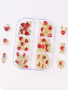 6颗3D红色镀金合金心形美甲水钻，水晶心形美甲宝石，情人节美甲饰品 - 紅色 - 查看 10