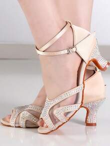 Women's Glitter Latin Dance Shoes Rhinestone Design Lace-Up Dance Sandals Ballroom Dance Shoes Salsa Performance Ballroom Dance Sandals Party Dance Shoes - Champagne - View 2