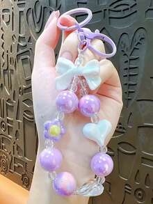 1pc Creative Pastel Color Beaded Keychain With Butterfly & Heart Charms, Cute Accessory For Bags - A - View 11